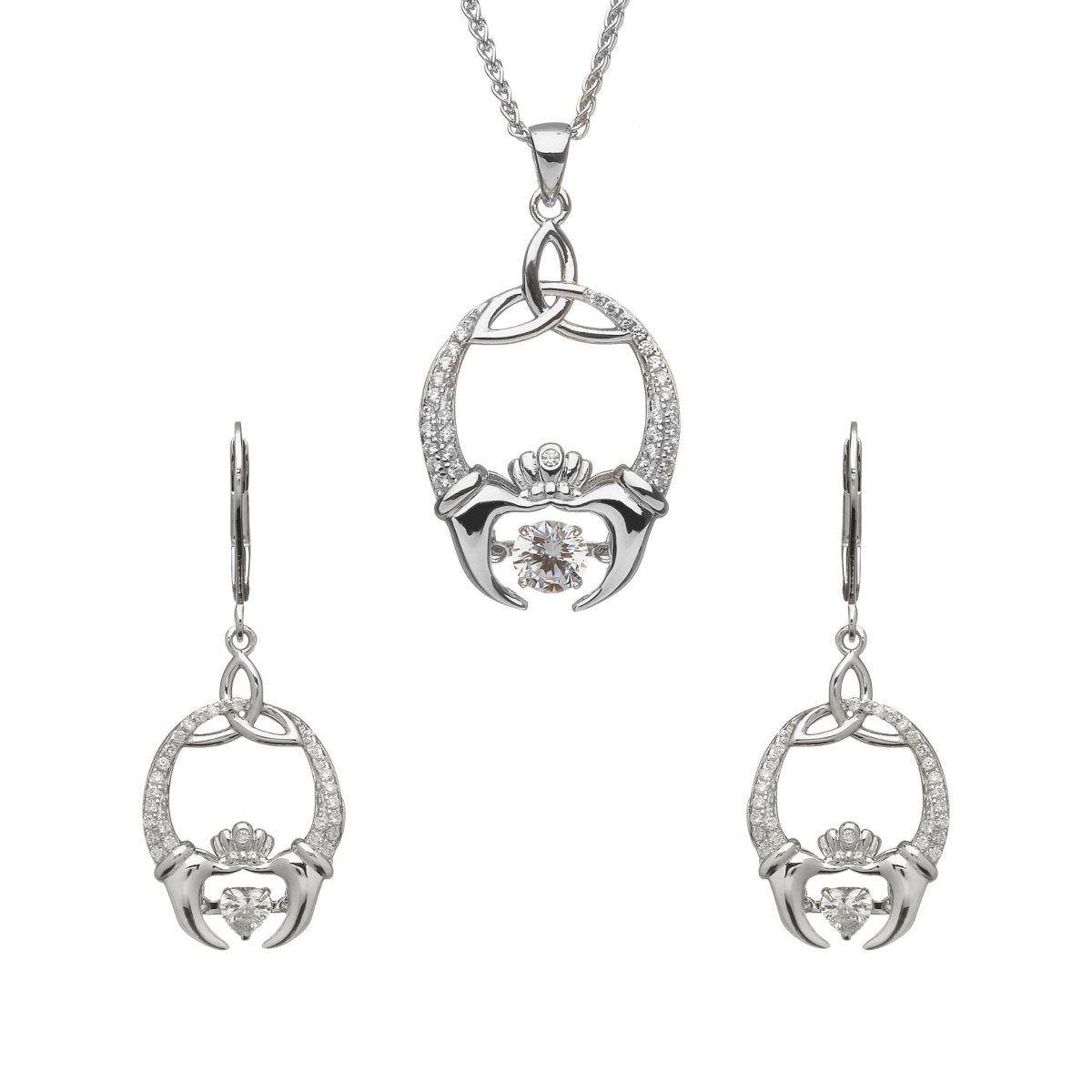 Sterling Silver Claddagh and Trinity Knot Dancing Stone Earrings - The Celtic Gift Store - Earrings