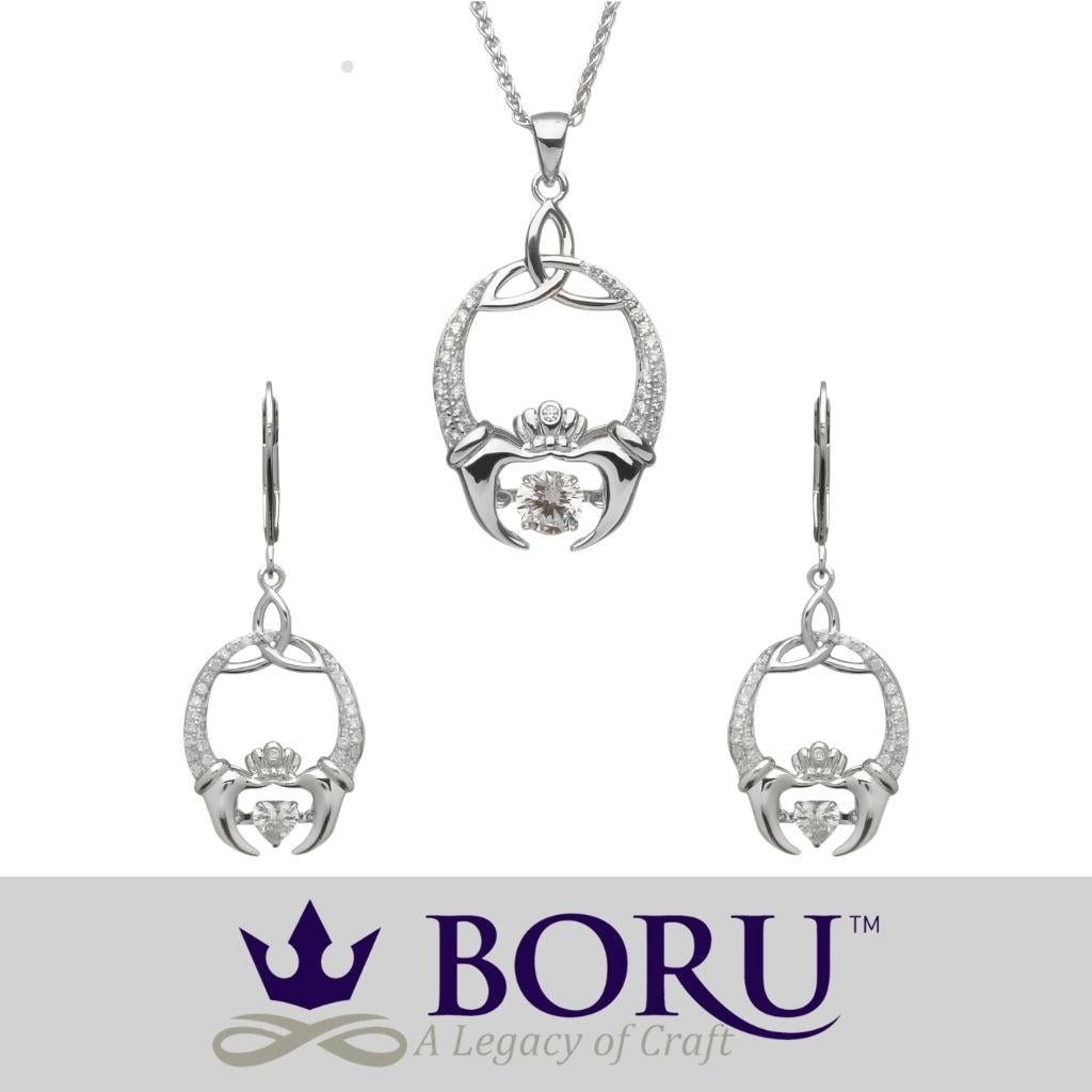 Sterling Silver Claddagh and Trinity Knot Dancing Stone Earrings
