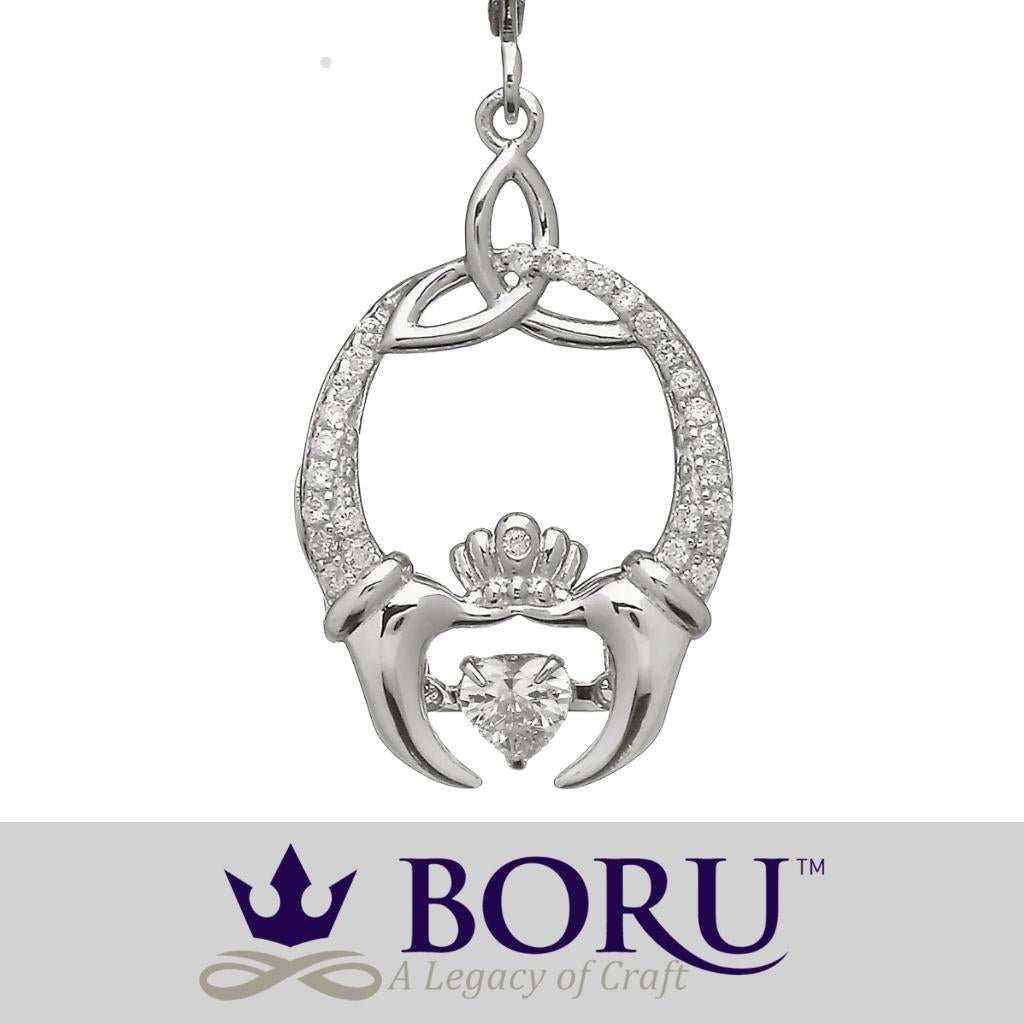 Sterling Silver Claddagh and Trinity Knot Dancing Stone Earrings
