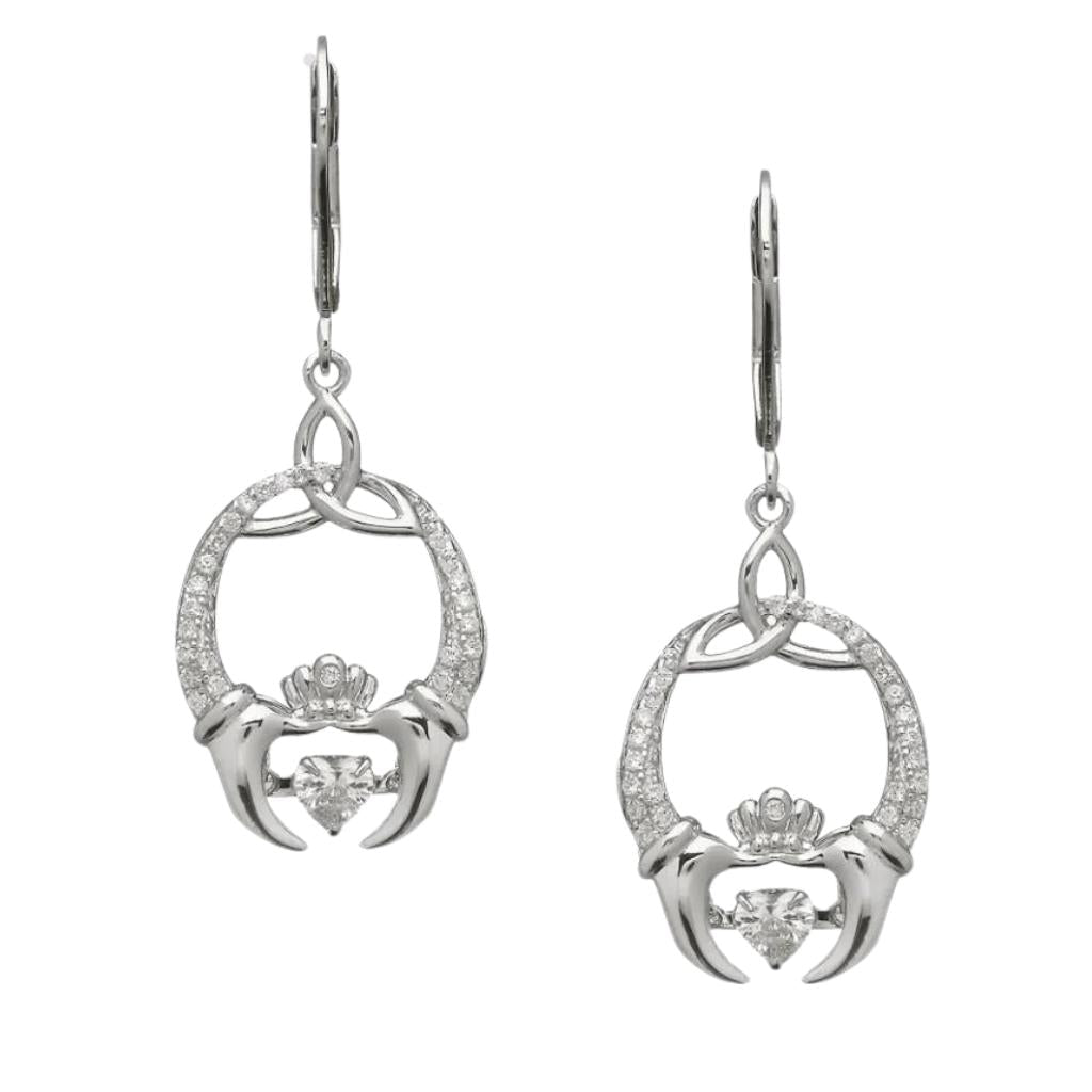 Sterling Silver Claddagh and Trinity Knot Dancing Stone Earrings