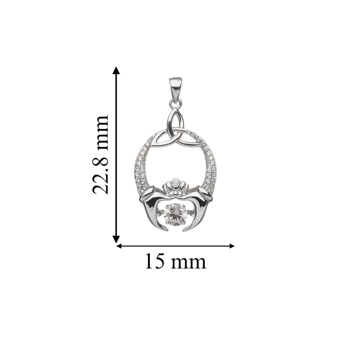 Sterling Silver Claddagh and Trinity Knot Dancing Stone Necklace - The Celtic Gift Store - Necklaces