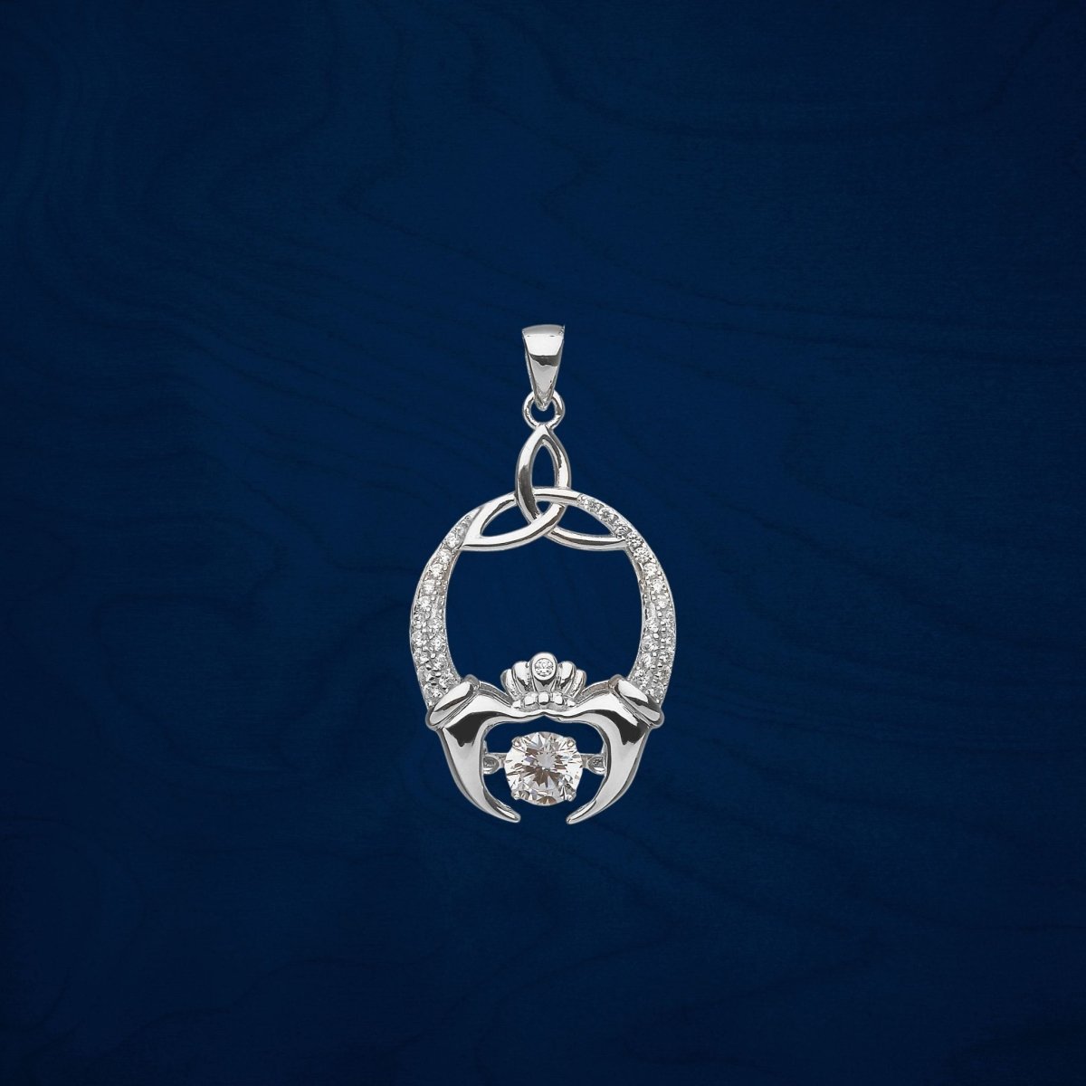 Sterling Silver Claddagh and Trinity Knot Dancing Stone Necklace - The Celtic Gift Store - Necklaces