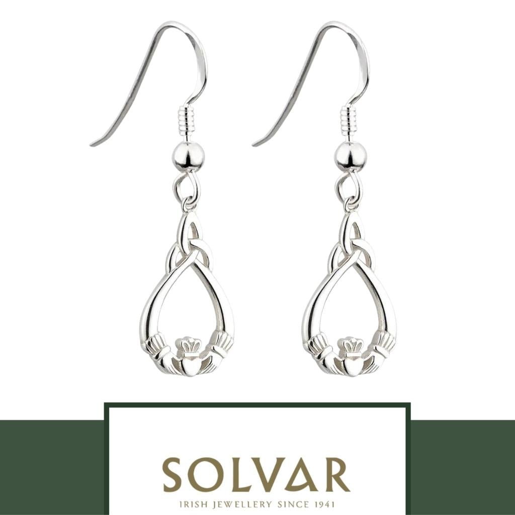 Sterling Silver Claddagh and Trinity Knot Tear Drop Earrings
