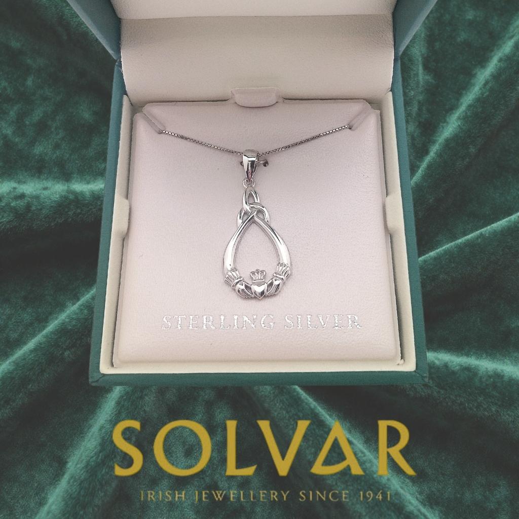 Sterling Silver Claddagh and Trinity Knot Tear Drop Necklace