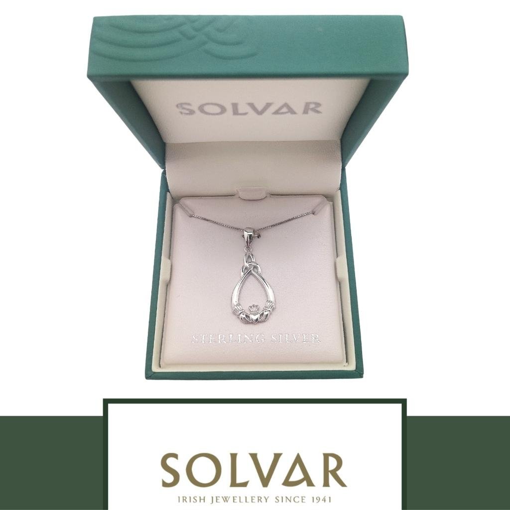 Sterling Silver Claddagh and Trinity Knot Tear Drop Necklace