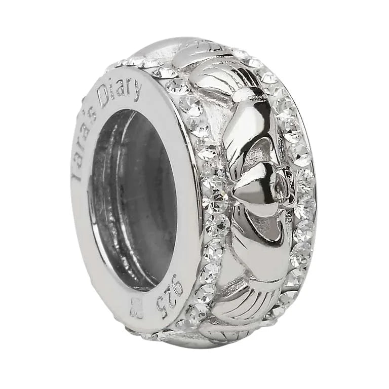 Sterling Silver Claddagh Bead with Crystal Accents - The Celtic Gift Store - Jewelry