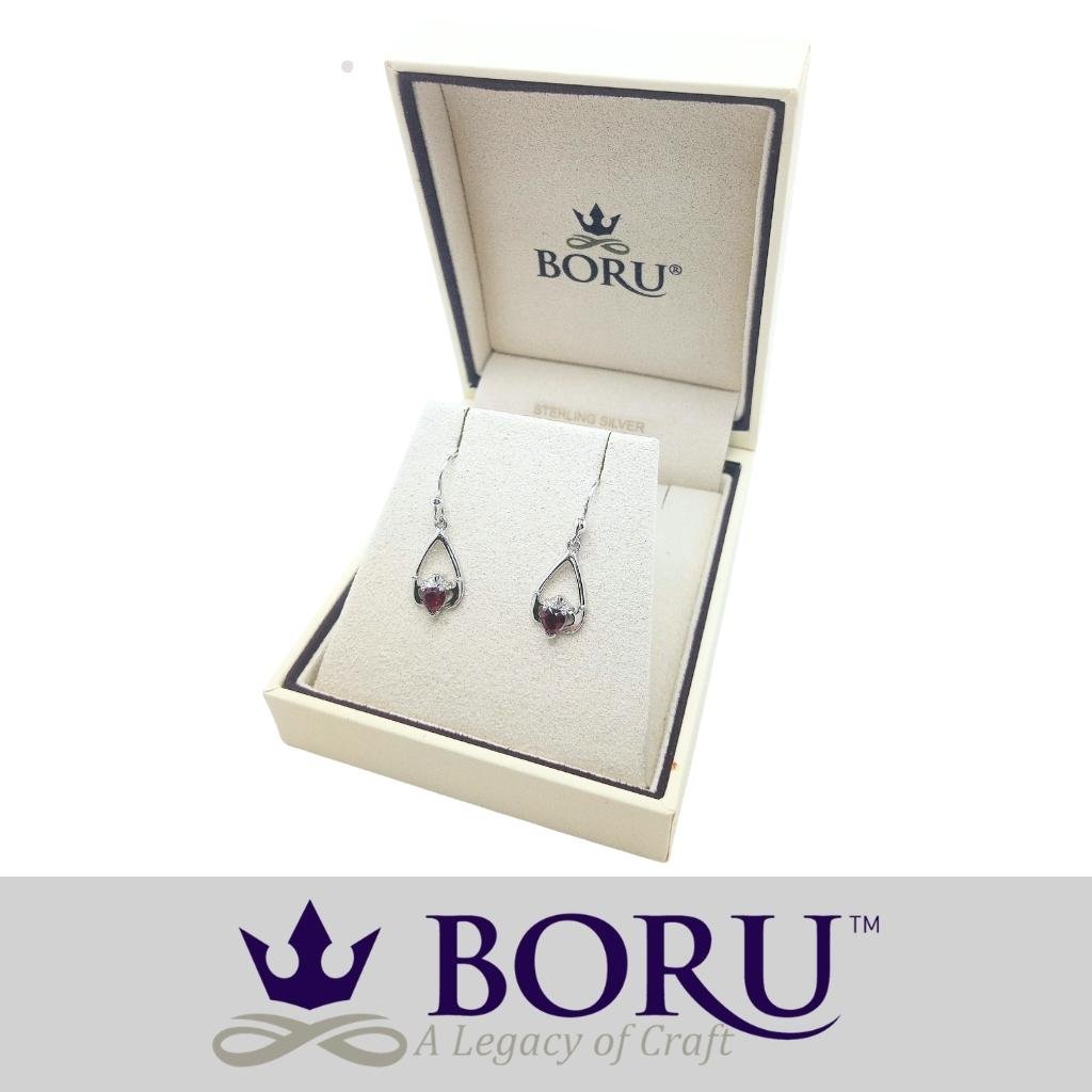 Sterling Silver Claddagh Birthstone Earrings