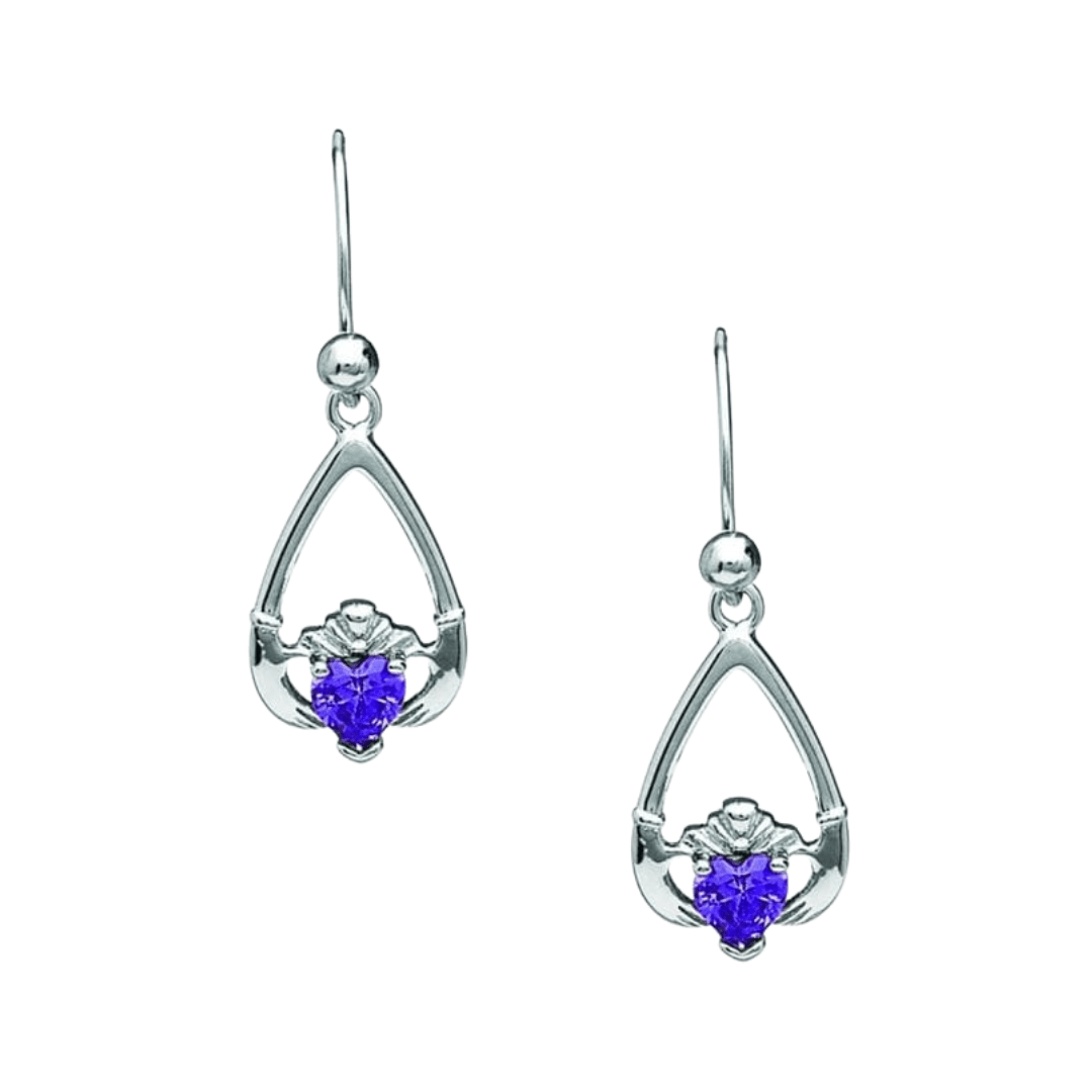 Sterling Silver Claddagh Birthstone Earrings - The Celtic Gift Store - Earrings