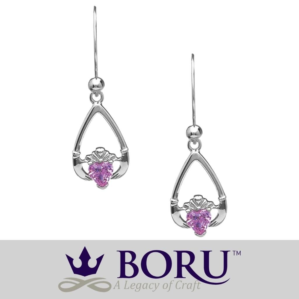 Sterling Silver Claddagh Birthstone Earrings