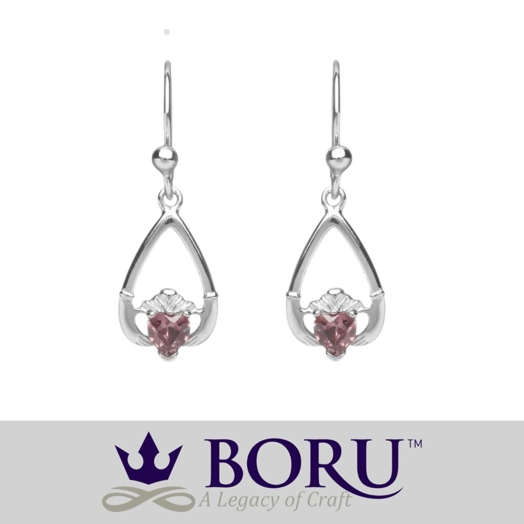 Sterling Silver Claddagh Birthstone Earrings