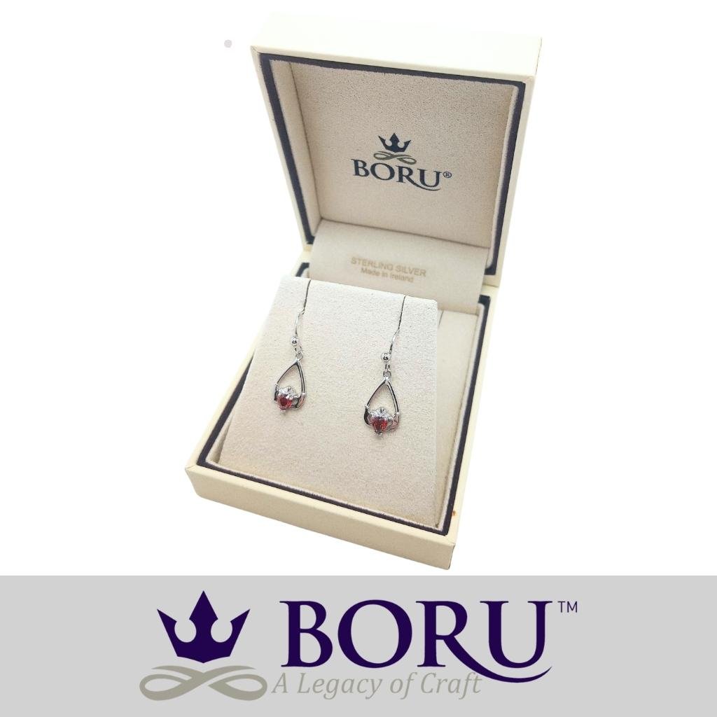 Sterling Silver Claddagh Birthstone Earrings