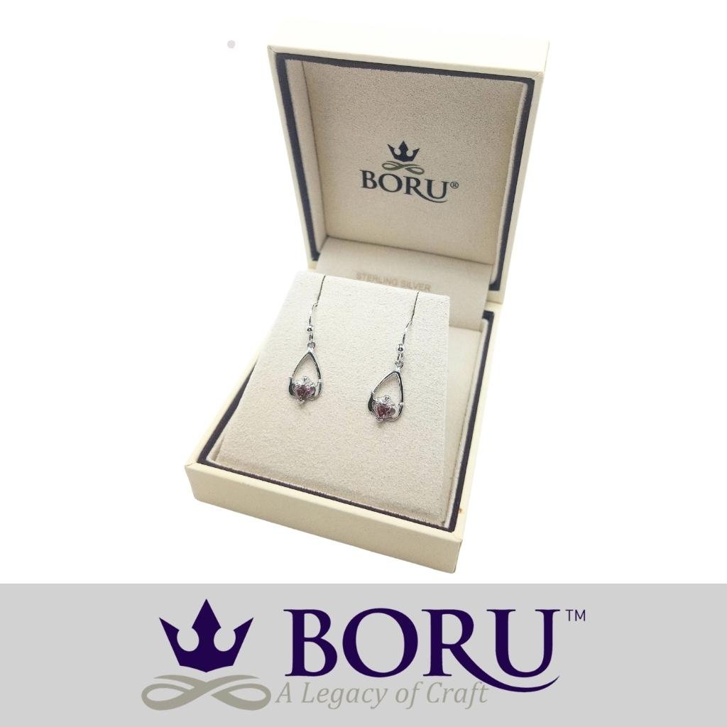 Sterling Silver Claddagh Birthstone Earrings