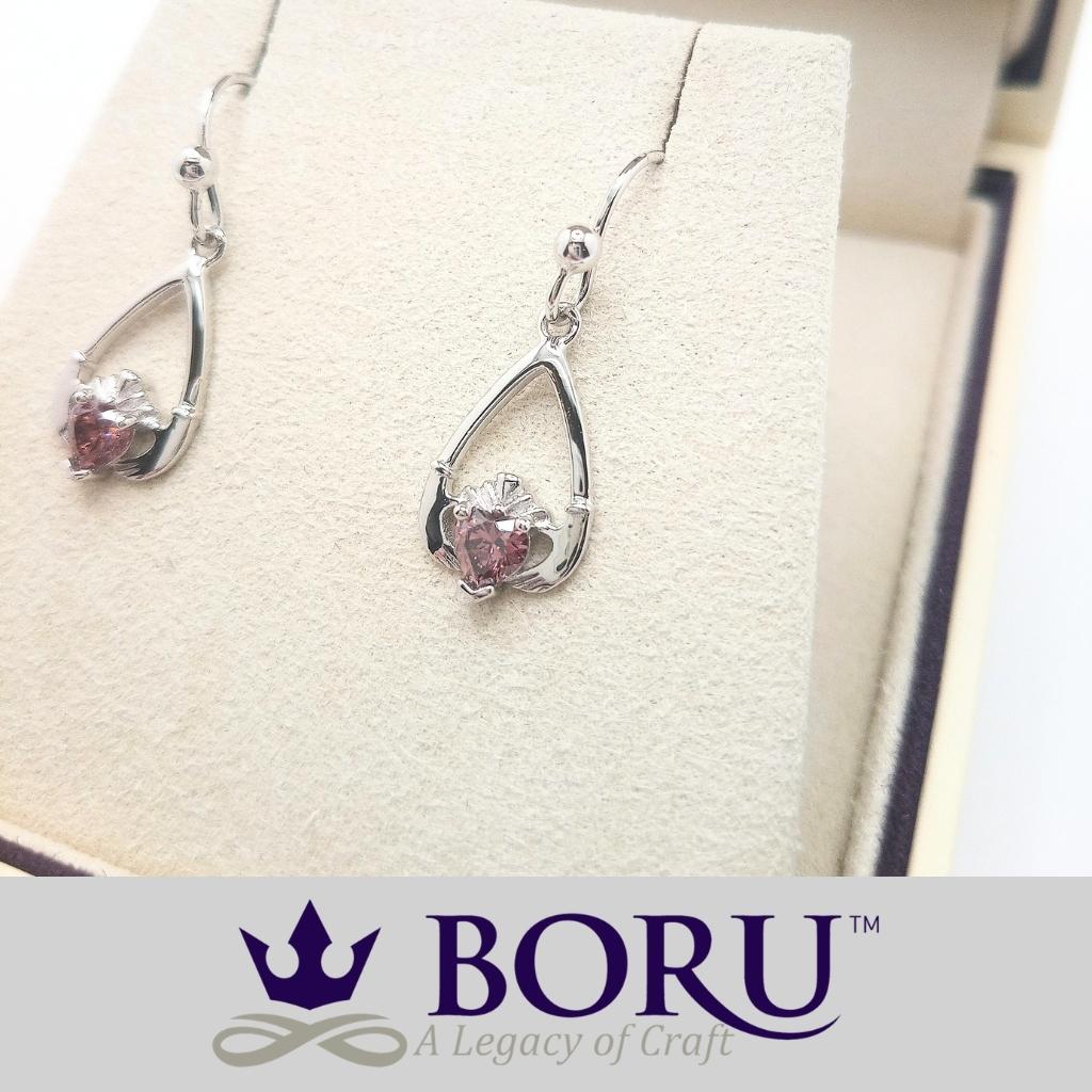 Sterling Silver Claddagh Birthstone Earrings