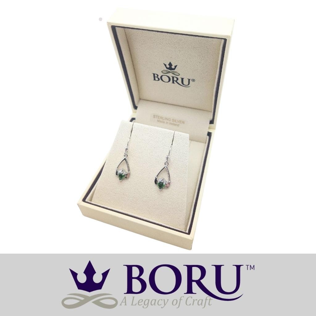 Sterling Silver Claddagh Birthstone Earrings