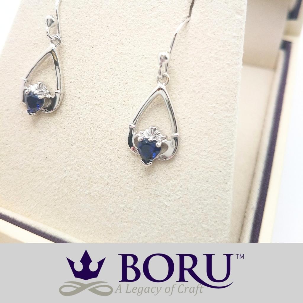 Sterling Silver Claddagh Birthstone Earrings