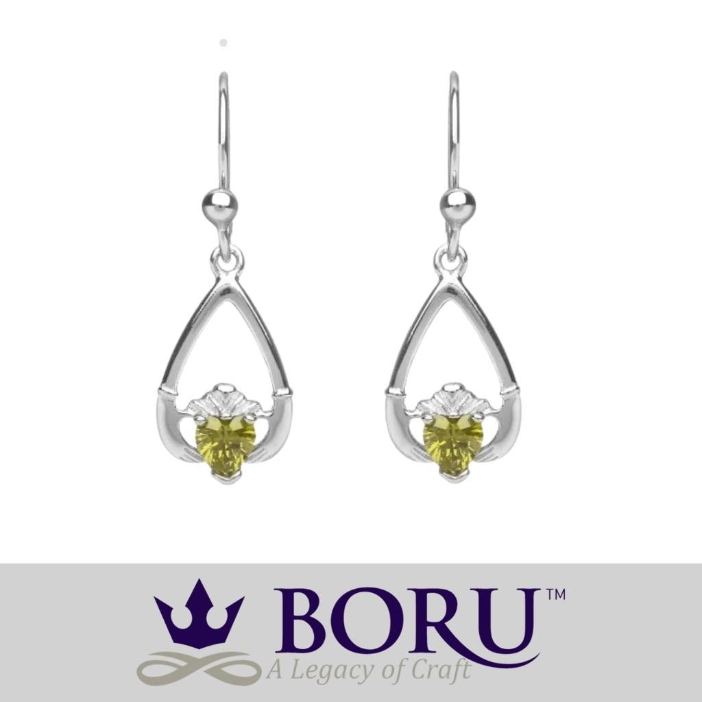 Sterling Silver Claddagh Birthstone Earrings