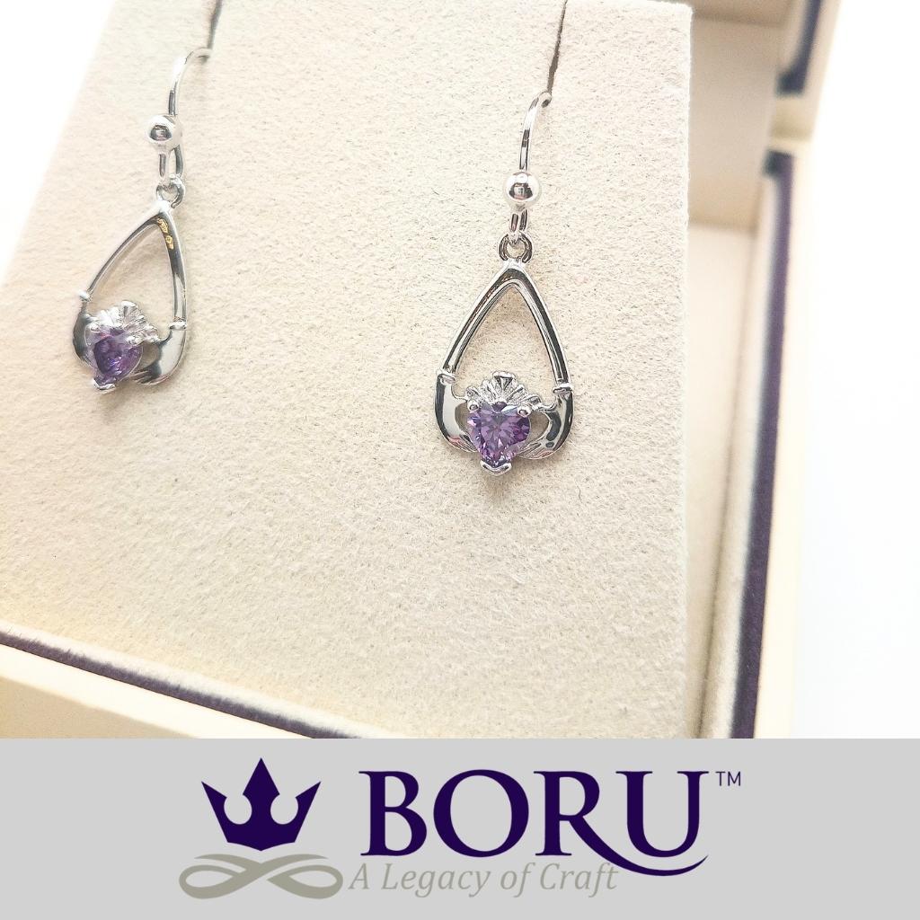 Sterling Silver Claddagh Birthstone Earrings