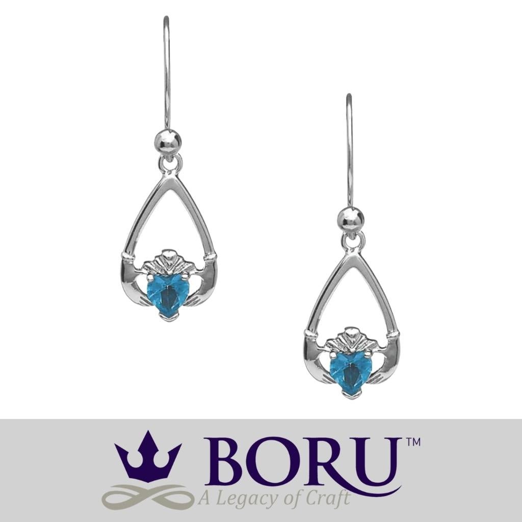 Sterling Silver Claddagh Birthstone Earrings