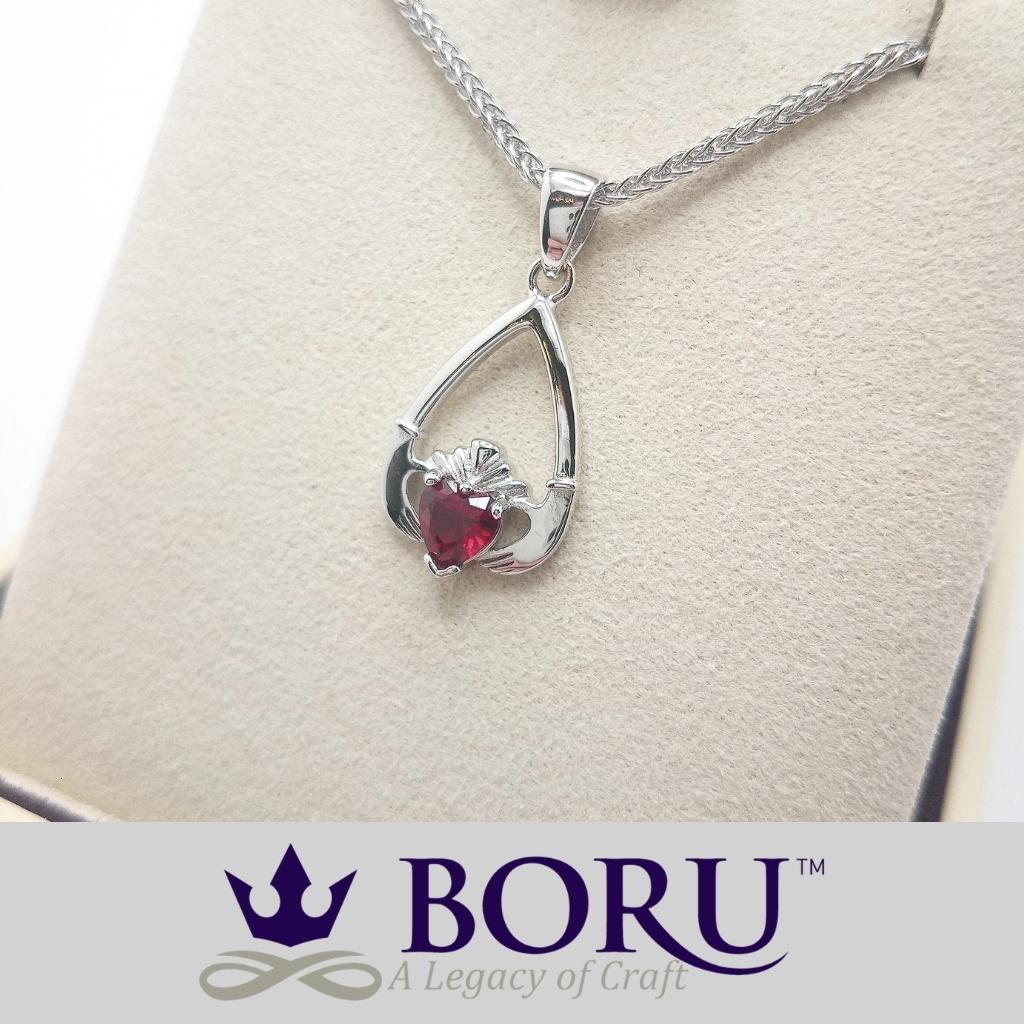 Sterling Silver Claddagh Birthstone Necklace