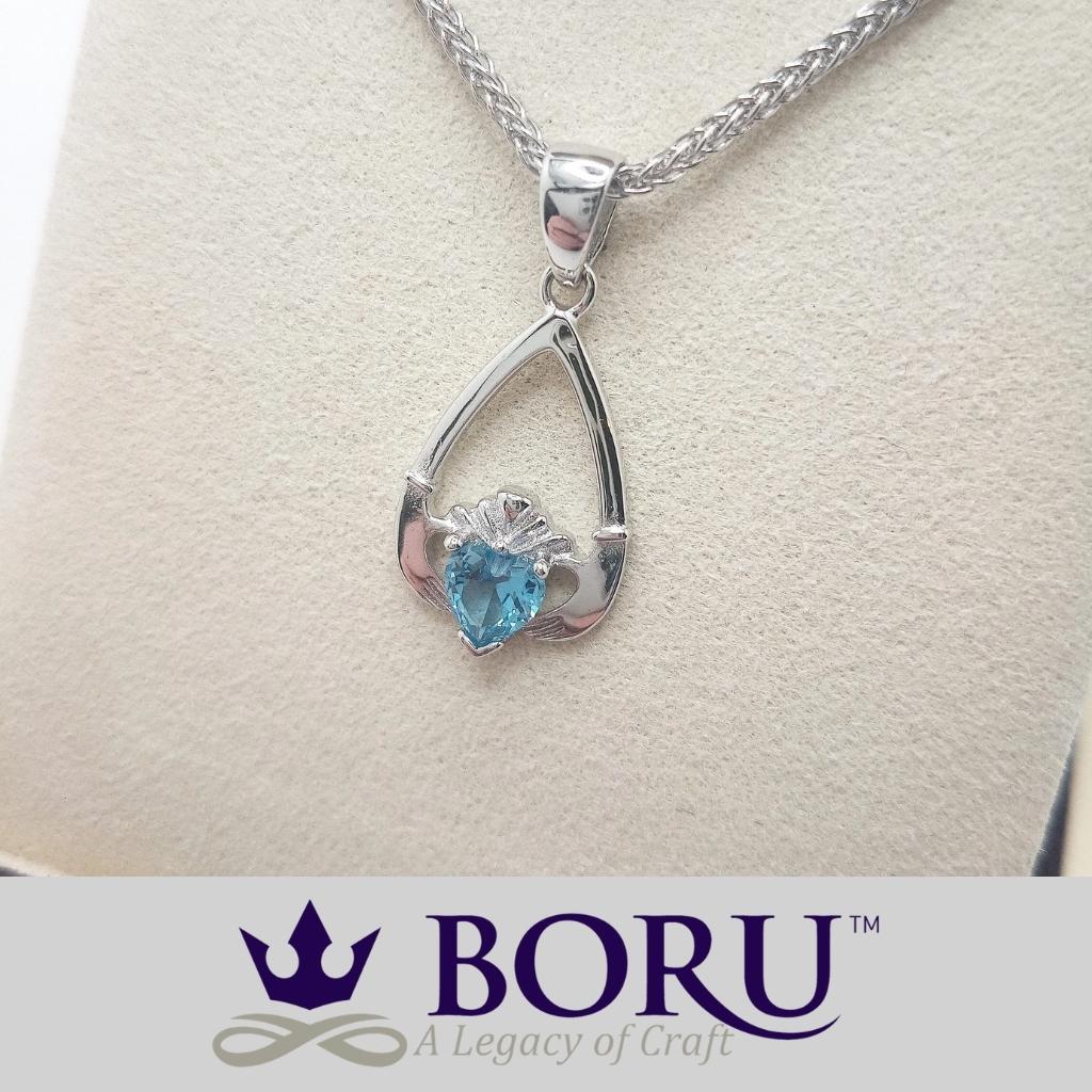 Sterling Silver Claddagh Birthstone Necklace
