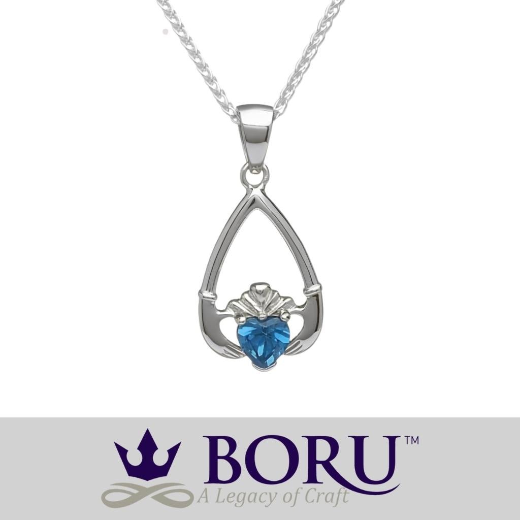 Sterling Silver Claddagh Birthstone Necklace