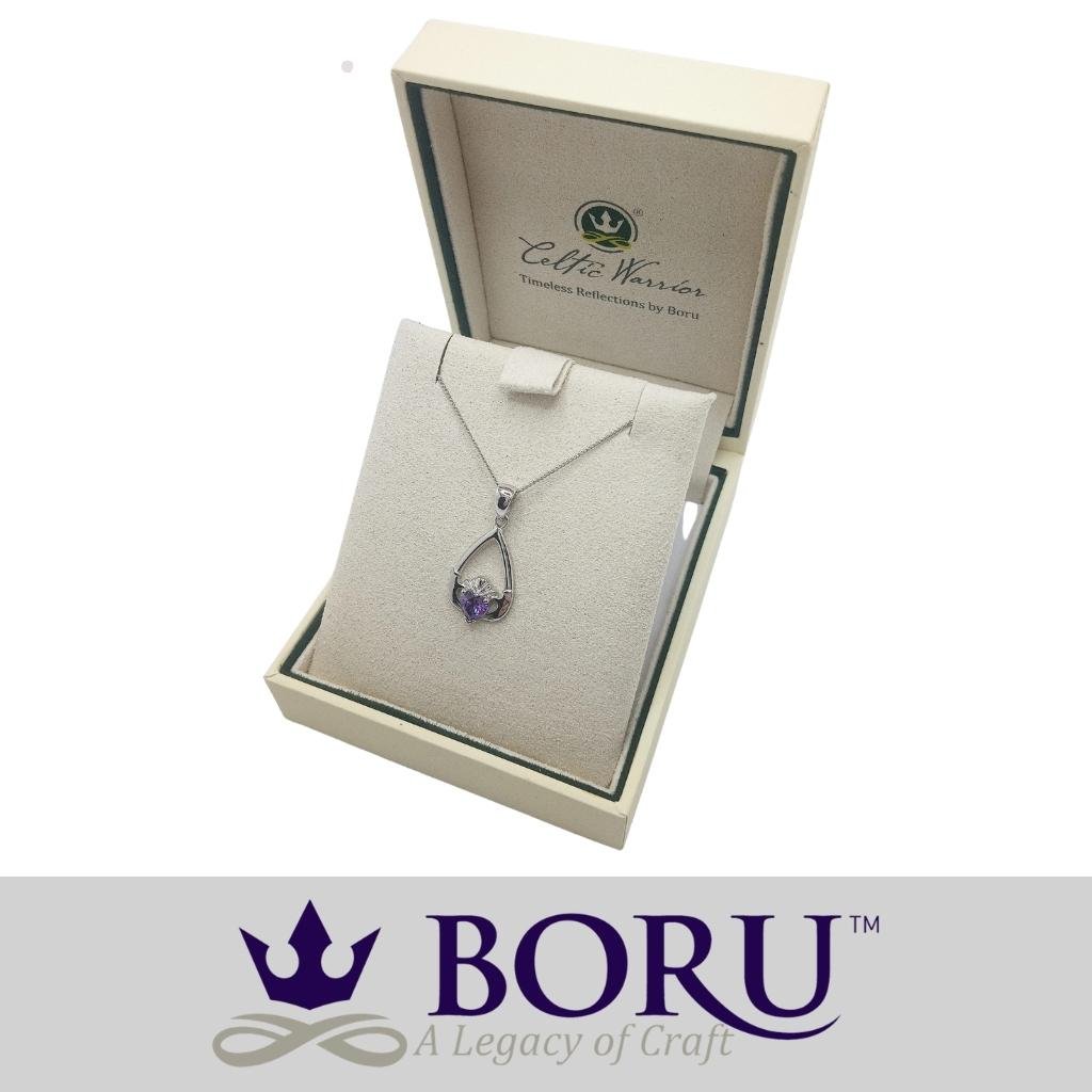 Sterling Silver Claddagh Birthstone Necklace