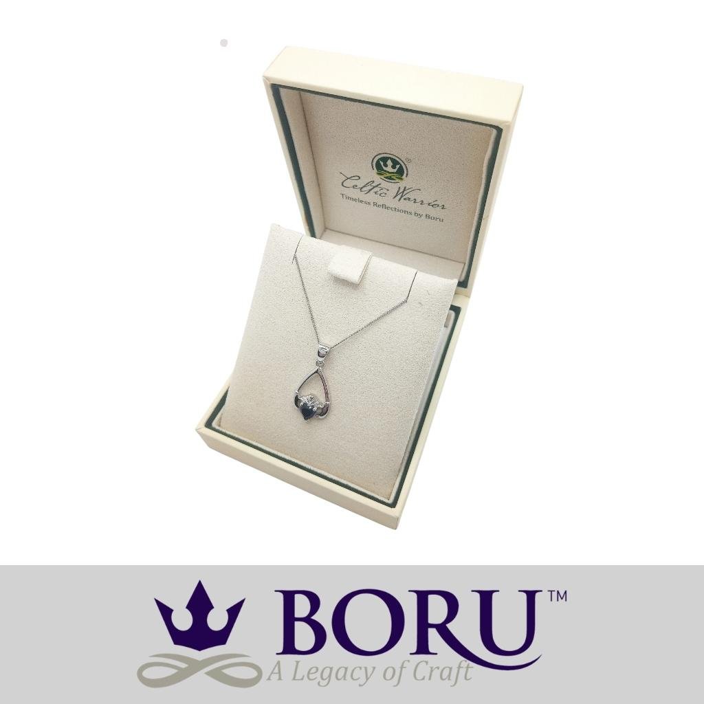 Sterling Silver Claddagh Birthstone Necklace