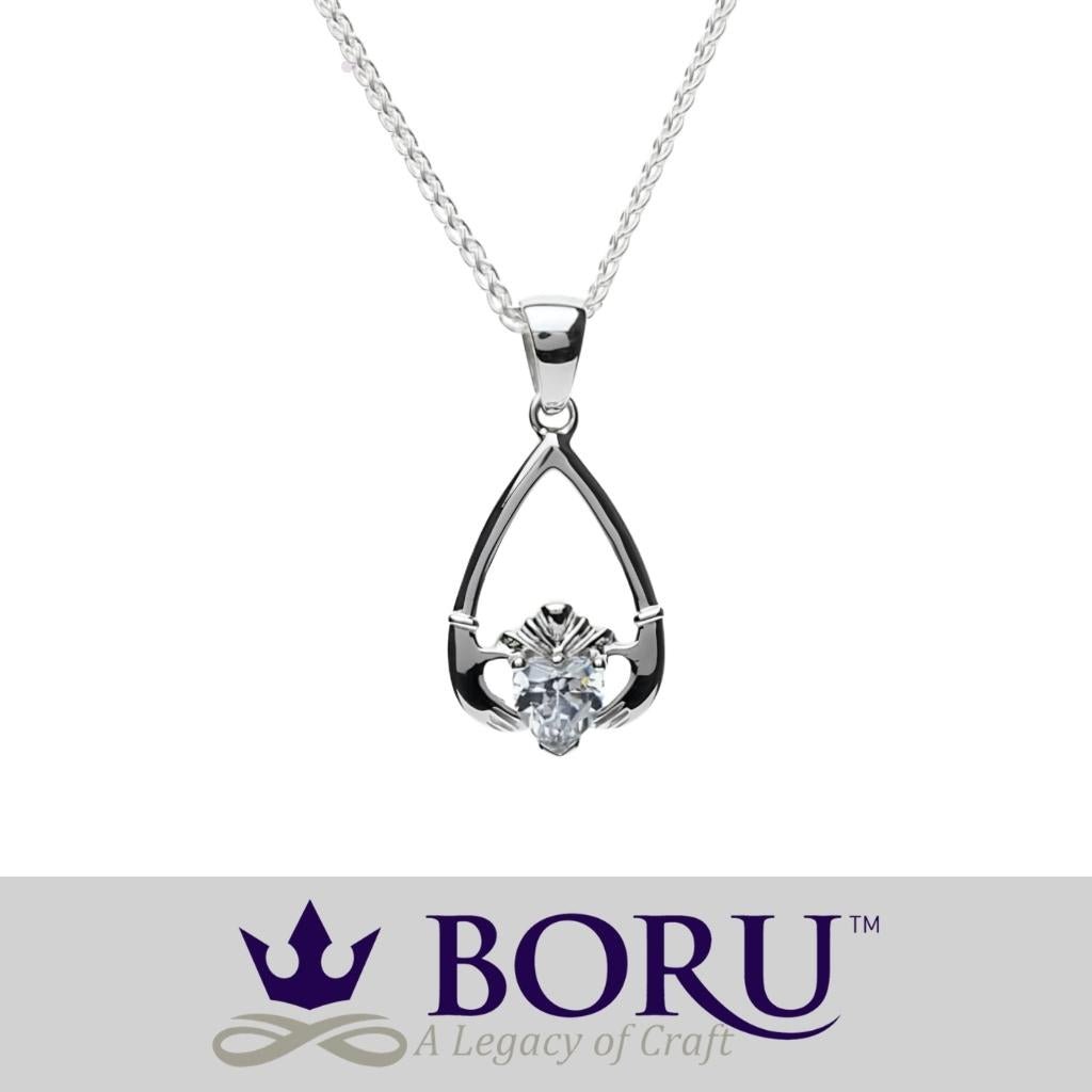 Sterling Silver Claddagh Birthstone Necklace
