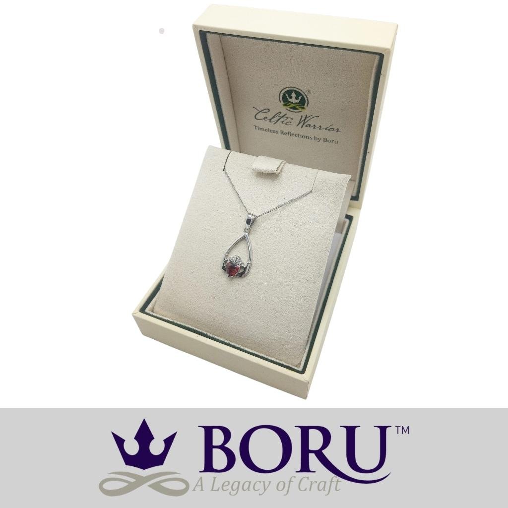 Sterling Silver Claddagh Birthstone Necklace