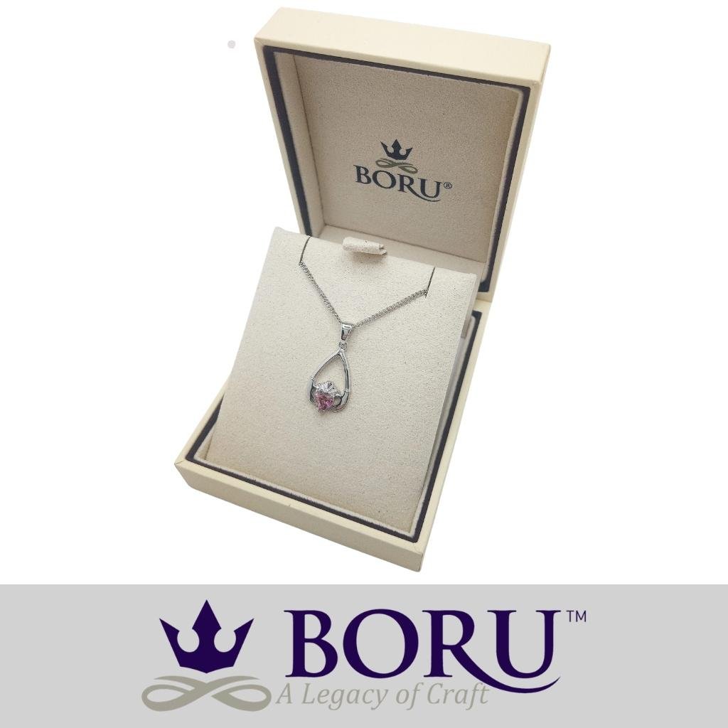 Sterling Silver Claddagh Birthstone Necklace