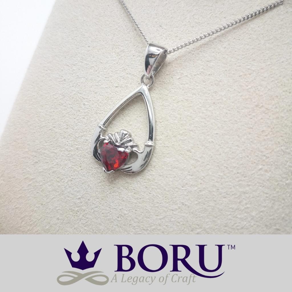 Sterling Silver Claddagh Birthstone Necklace