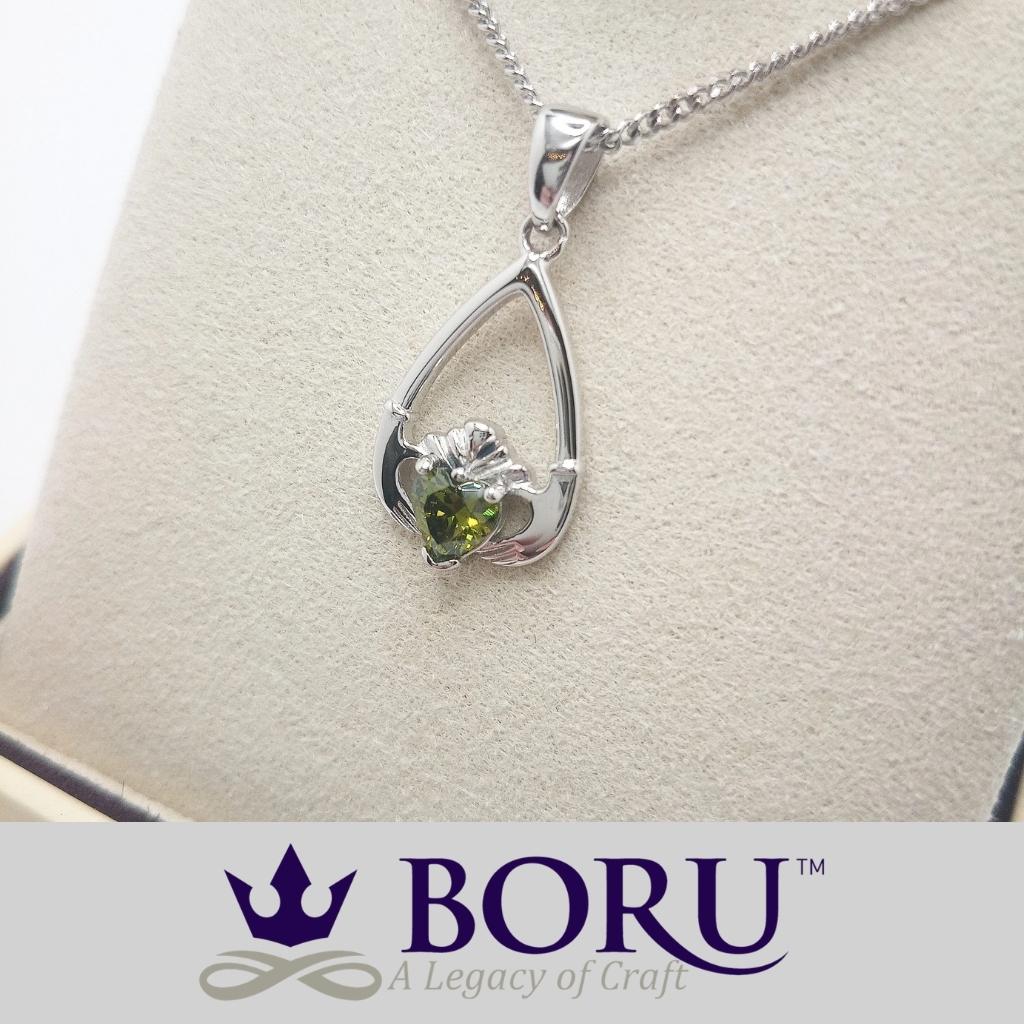 Sterling Silver Claddagh Birthstone Necklace