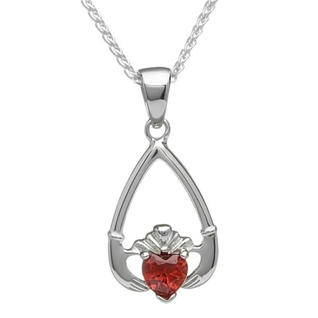 Sterling Silver Claddagh Birthstone Necklace
