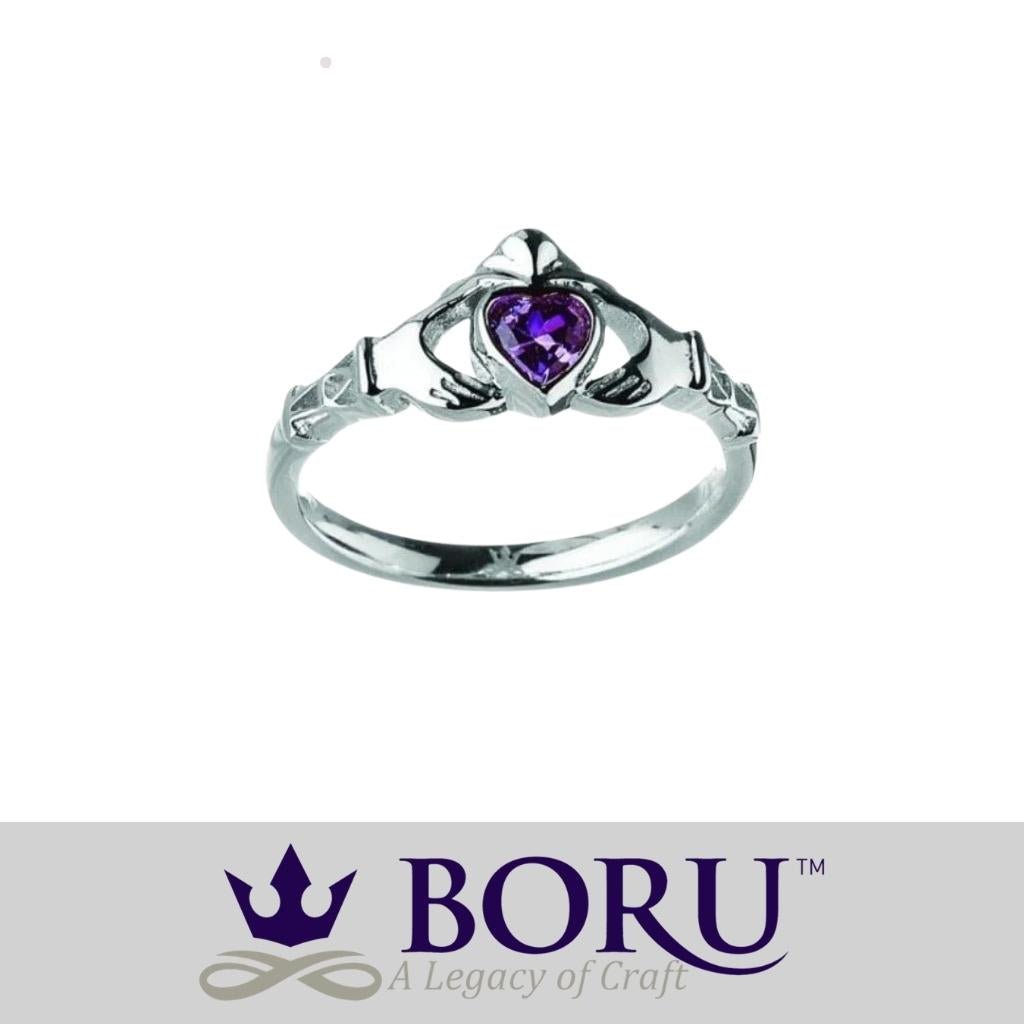 Sterling Silver Claddagh Birthstone Rings