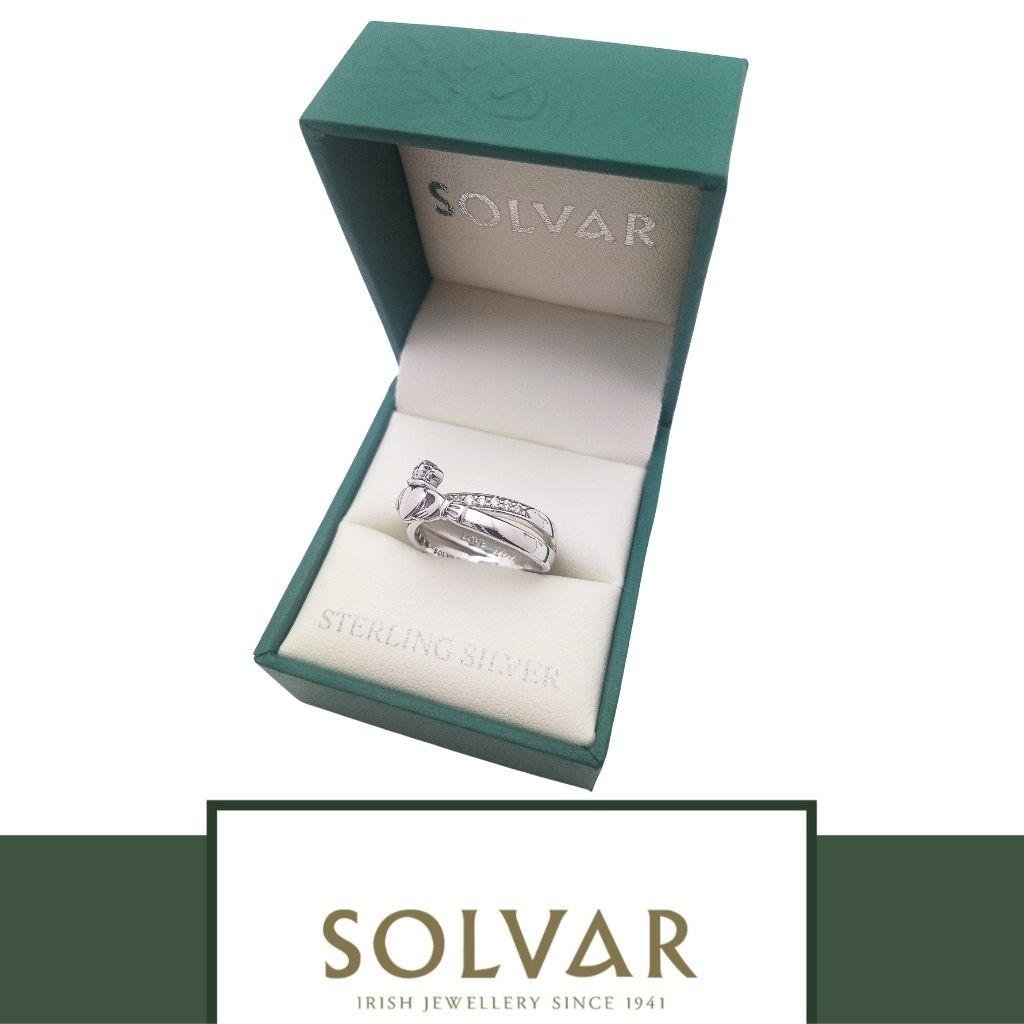 Sterling Silver Claddagh Kiss Ring with CZ