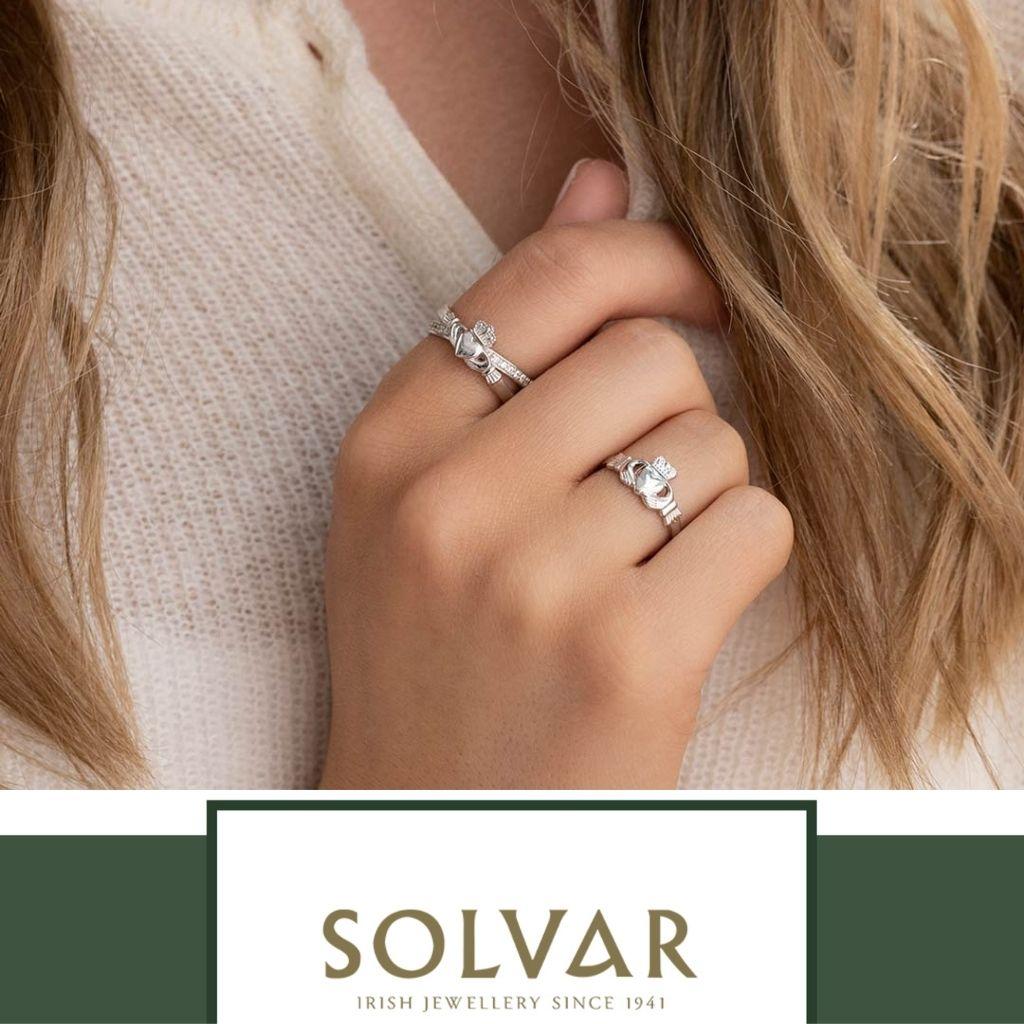 Sterling Silver Claddagh Kiss Ring with CZ