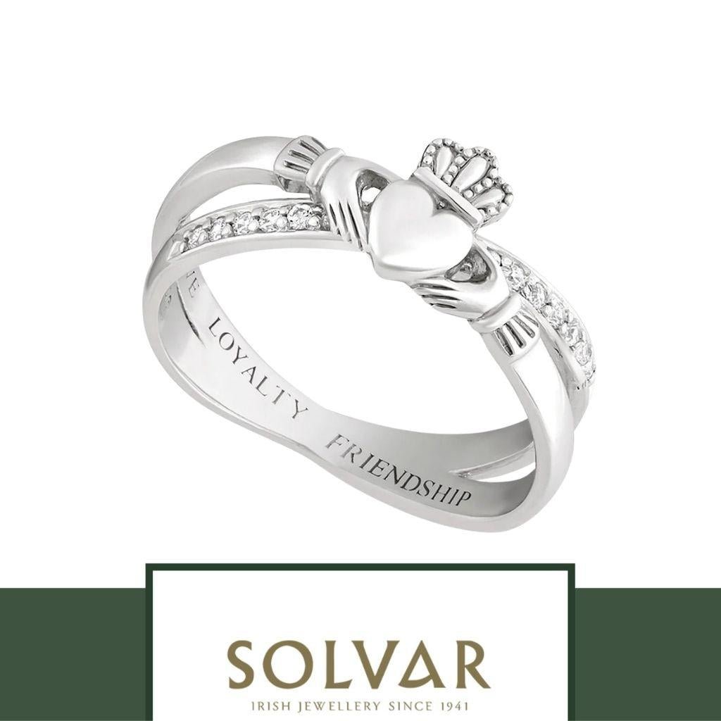 Sterling Silver Claddagh Kiss Ring with CZ
