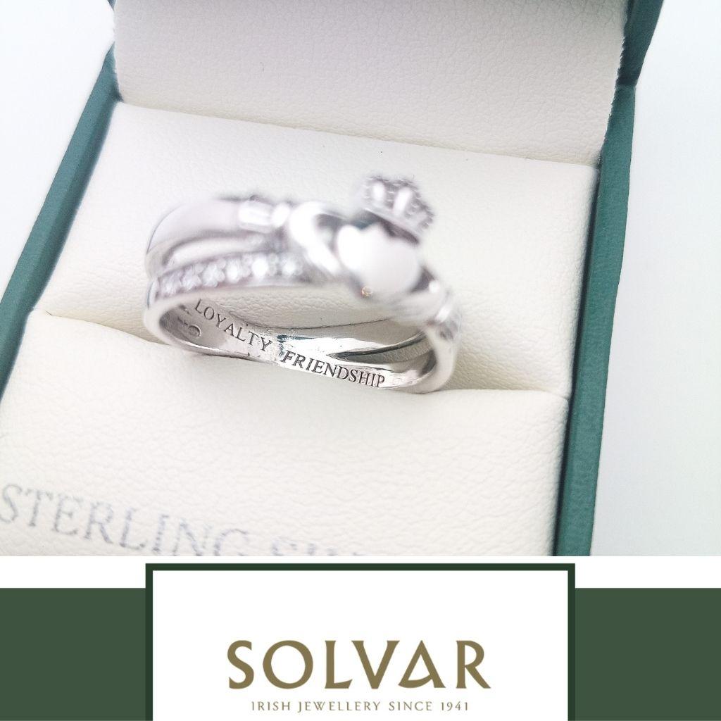 Sterling Silver Claddagh Kiss Ring with CZ