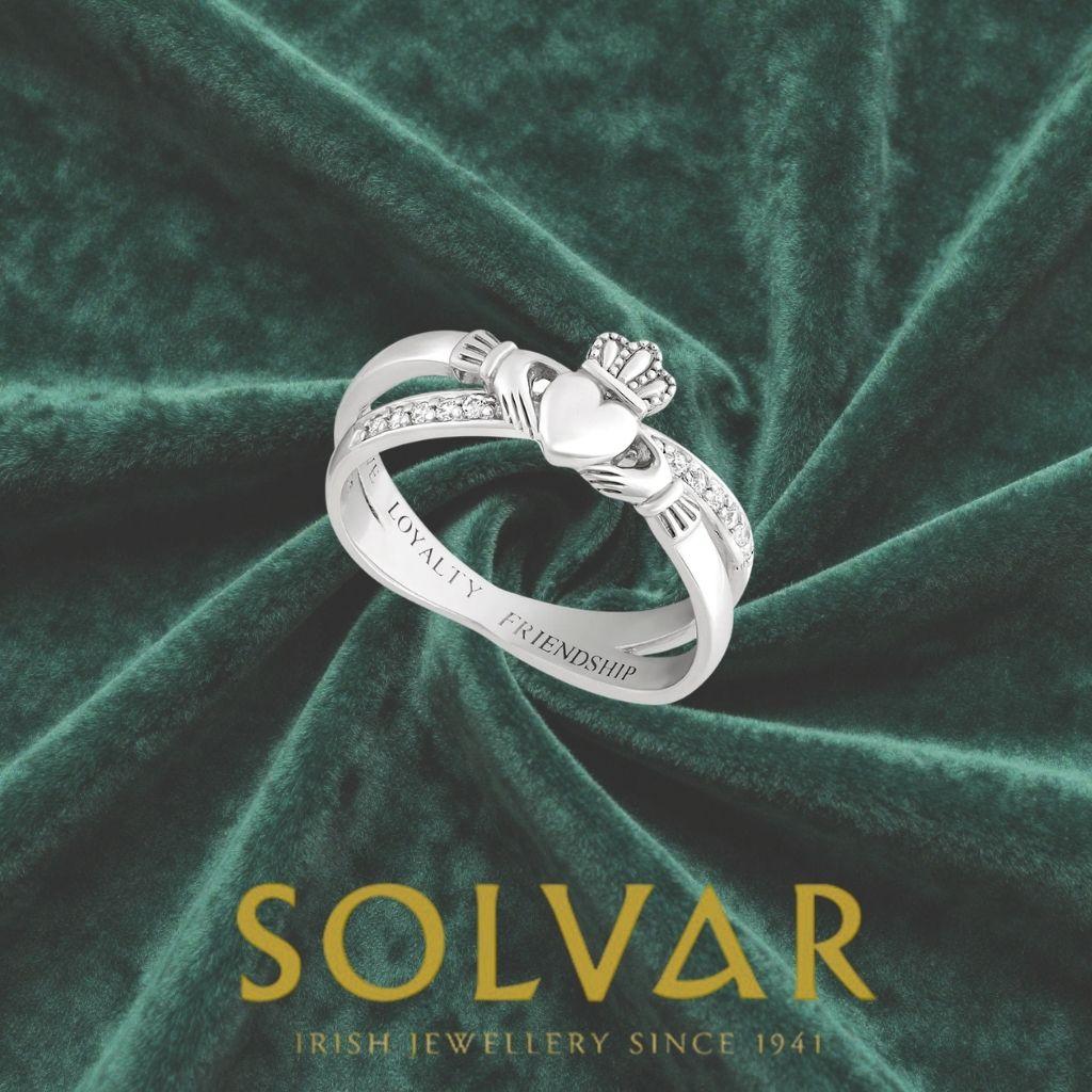 Sterling Silver Claddagh Kiss Ring with CZ