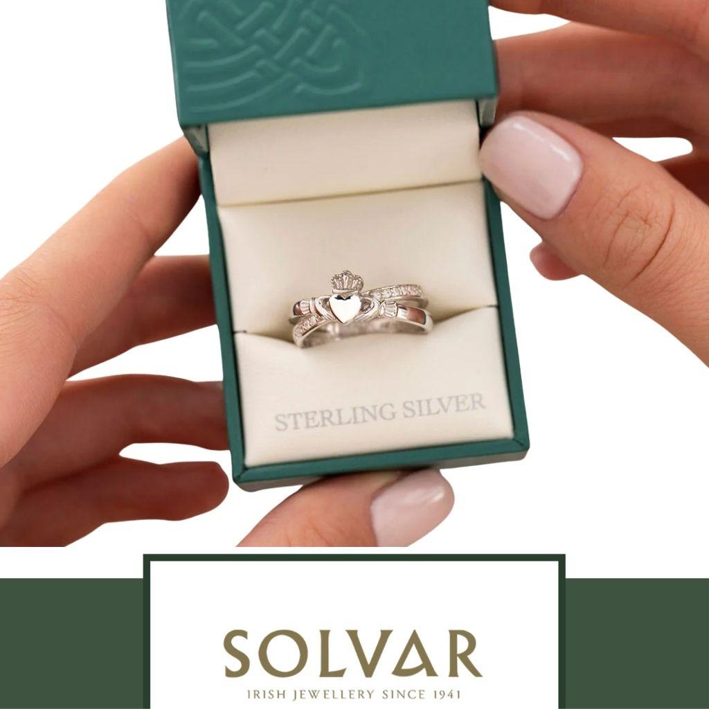 Sterling Silver Claddagh Kiss Ring with CZ