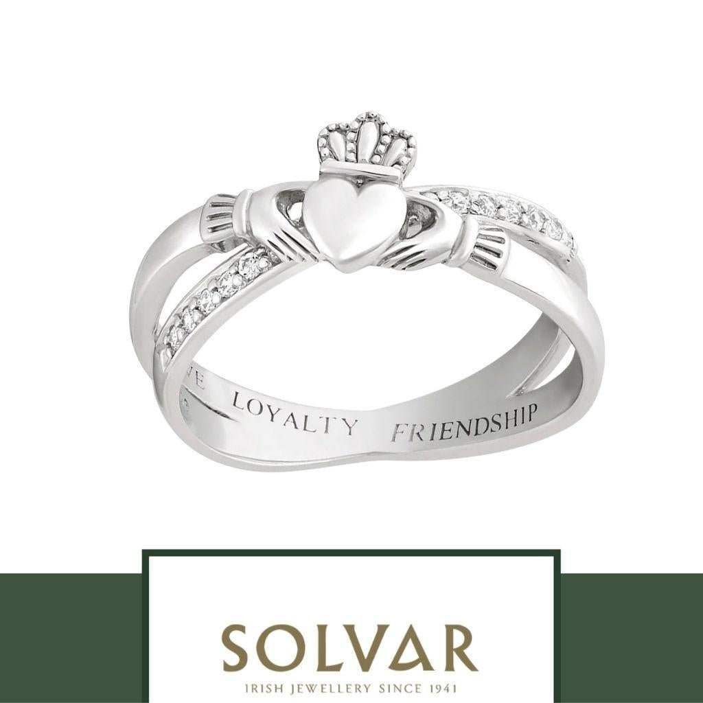 Sterling Silver Claddagh Kiss Ring with CZ