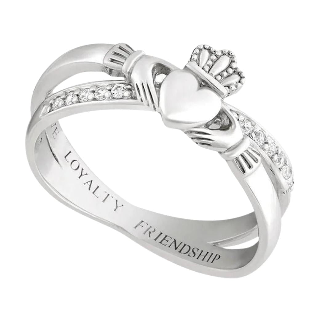Sterling Silver Claddagh Kiss Ring with CZ