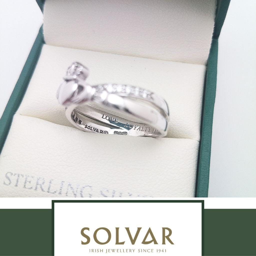 Sterling Silver Claddagh Kiss Ring with CZ