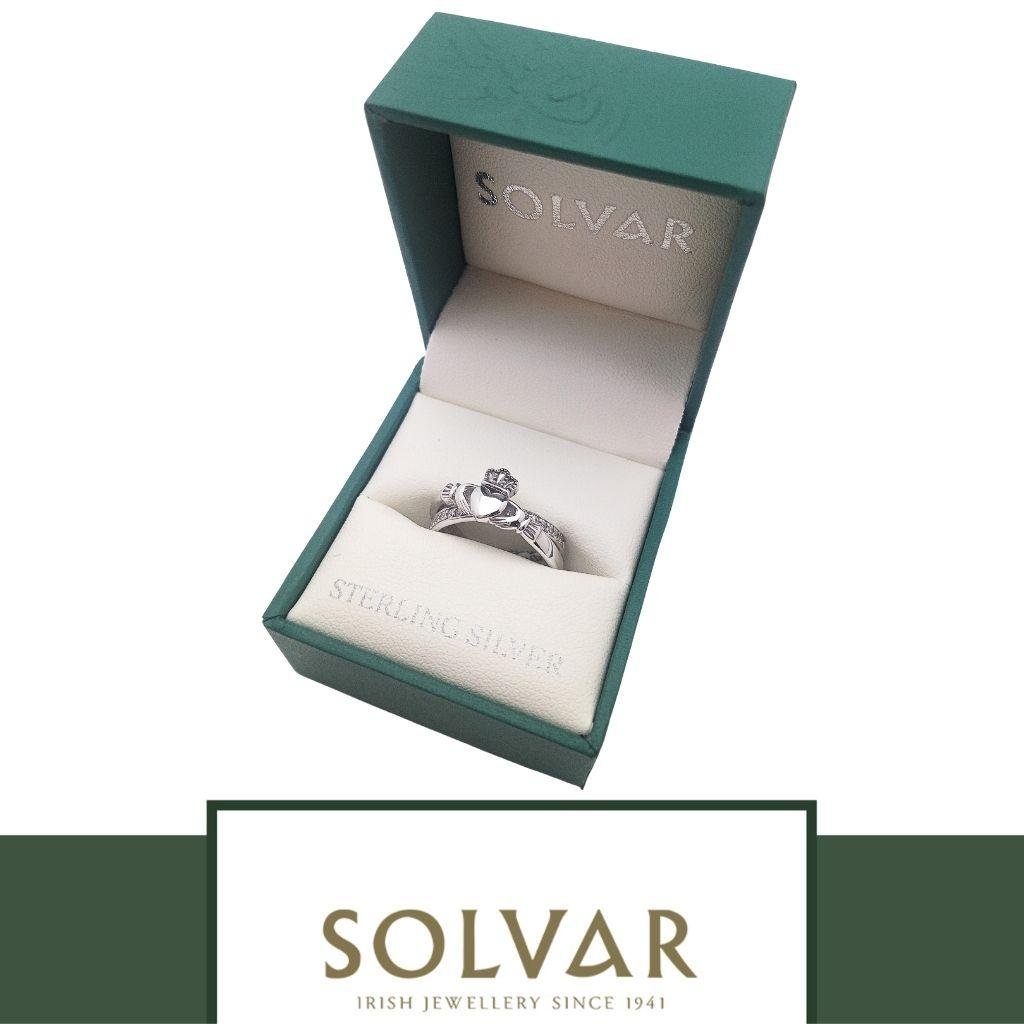 Sterling Silver Claddagh Kiss Ring with CZ