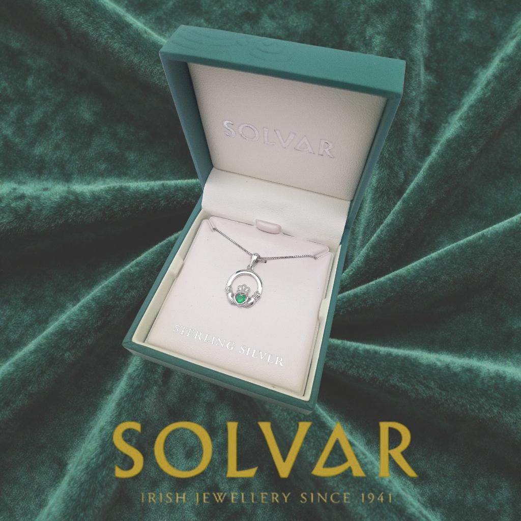 Sterling Silver Claddagh Necklace with Green Stone