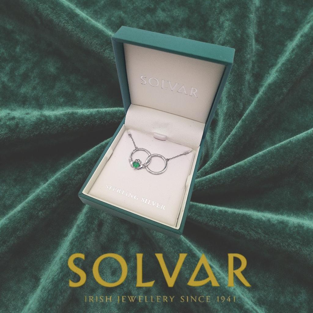 Sterling Silver Claddagh Necklet with Green Crystal