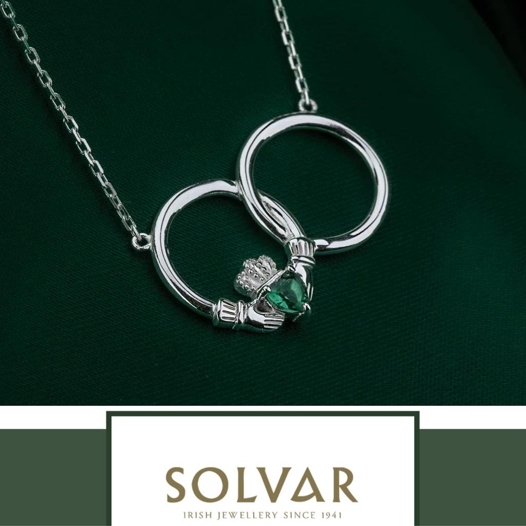 Sterling Silver Claddagh Necklet with Green Crystal