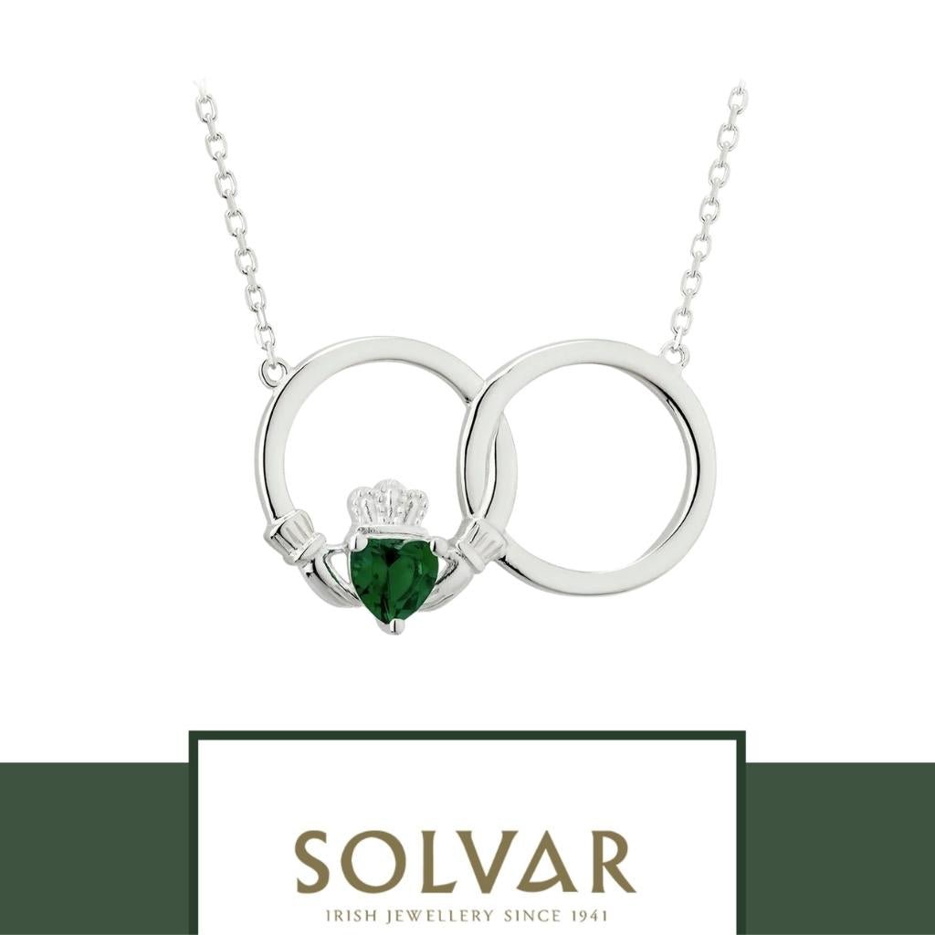 Sterling Silver Claddagh Necklet with Green Crystal