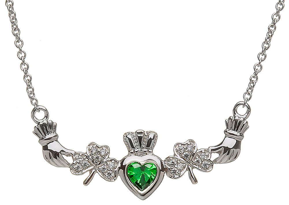 Sterling Silver Claddagh Shamrock Necklace - The Celtic Gift Store - Necklaces