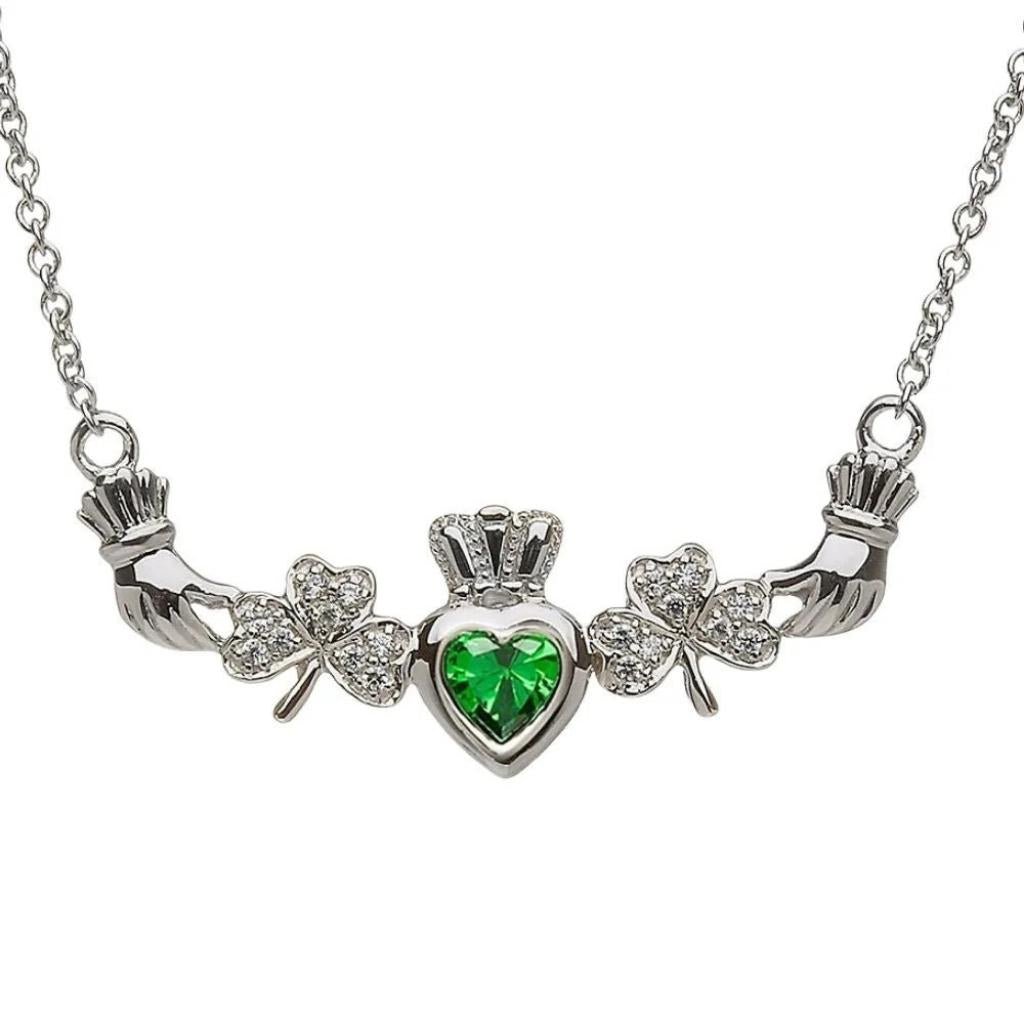 Sterling Silver Claddagh Shamrock Necklace